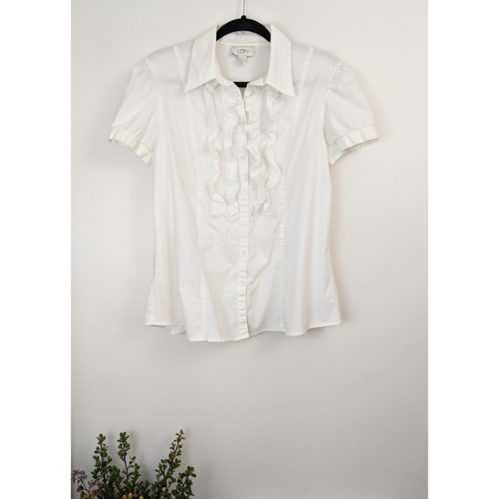 Ann Taylor LOFT Ruffle Front Button Down Blouse